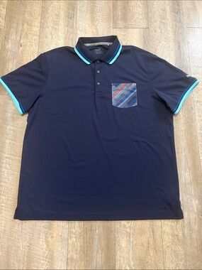 Puma Navy Polo with Aqua Trim and Multicolor Striped Pocket